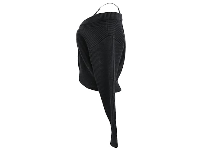 T By Alexander Wang Alexander Wang T. Off-Shoulder Schichtpullover aus schwarzer Baumwolle - Ansicht 2