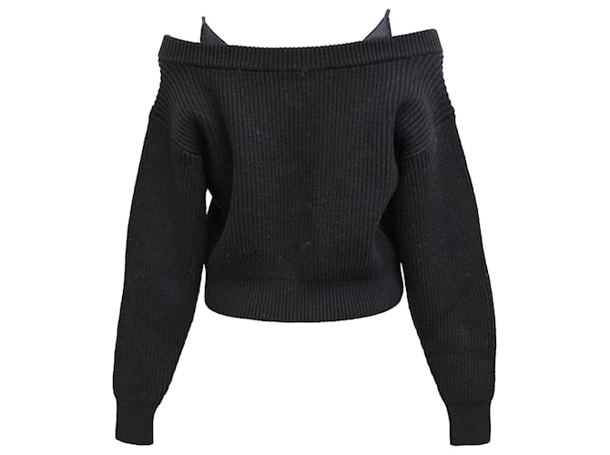 T By Alexander Wang Alexander Wang T. Off-Shoulder Schichtpullover aus schwarzer Baumwolle - Ansicht 3