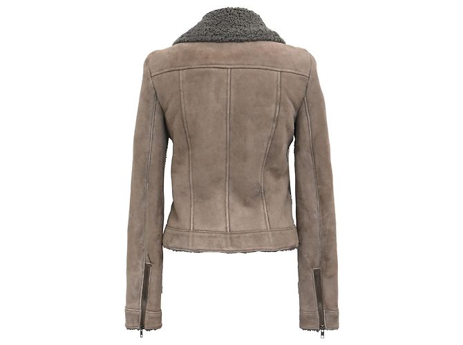 Theory Jaqueta com zíper em camurça marrom com forro de shearling e bolsos Vermelho - vista 3