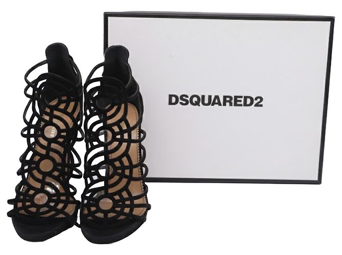 Sandálias de salto com tiras com zíper nas costas Dsquared2 em camurça preta Preto - vista 6
