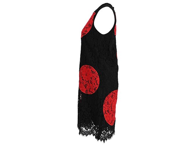 Abito Mini a Pois con Dettagli in Pizzo Dolce & Gabbana in Cotone Nero e Rosso - vista 2