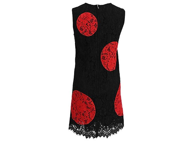 Abito Mini a Pois con Dettagli in Pizzo Dolce & Gabbana in Cotone Nero e Rosso - vista 3