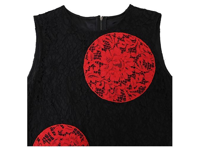 Abito Mini a Pois con Dettagli in Pizzo Dolce & Gabbana in Cotone Nero e Rosso - vista 5
