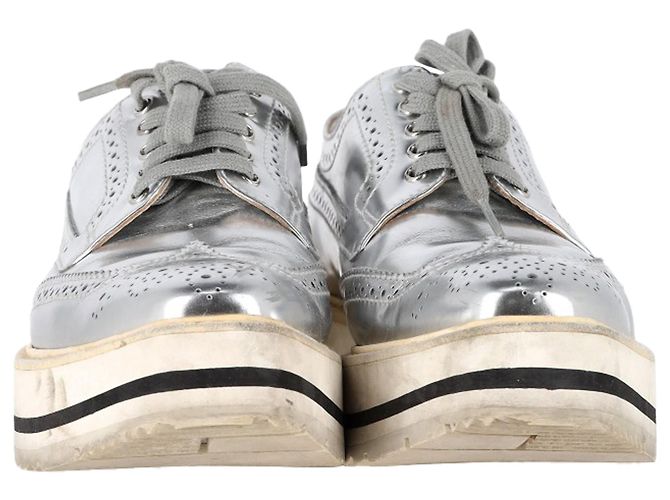 Sneakers Oxford a piattaforma in pelle argento metallico Prada Wingtip - vista 2