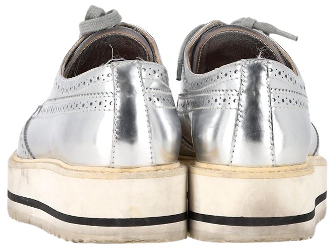 Sneakers Oxford a piattaforma in pelle argento metallico Prada Wingtip - vista 5