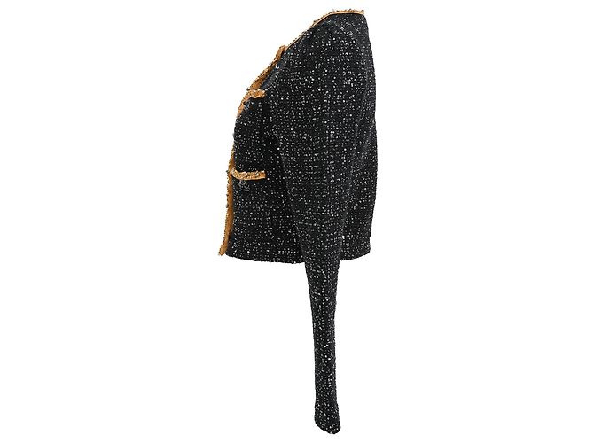 Self portrait Cardigan court en tricot pailleté Self-Portrait en polyester noir - vue 2