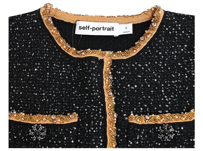 Self portrait Cardigan court en tricot pailleté Self-Portrait en polyester noir - vue 5