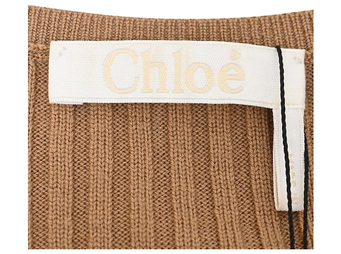 Abito midi in lana marrone a coste Chloé Rosso - vista 4