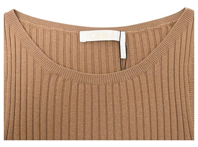 Abito midi in lana marrone a coste Chloé Rosso - vista 5