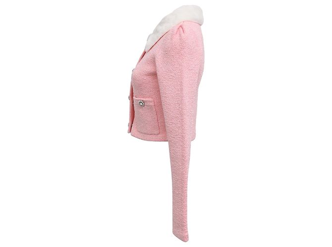 Self portrait Kurze Polyesterjacke mit Kunstfellkragen von Self-Portrait in Rosa Pink - Ansicht 2