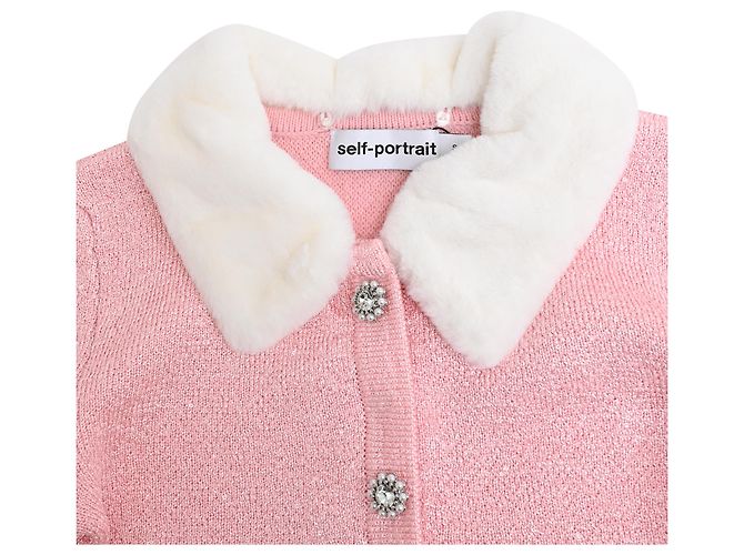 Self portrait Kurze Polyesterjacke mit Kunstfellkragen von Self-Portrait in Rosa Pink - Ansicht 5