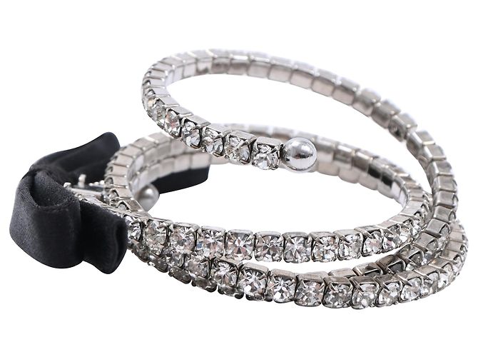 Bracciale Miu Miu in metallo argento decorato con fiocchi e diamanti D'oro Metallico - vista 2