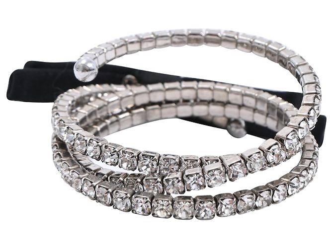 Bracciale Miu Miu in metallo argento decorato con fiocchi e diamanti D'oro Metallico - vista 3