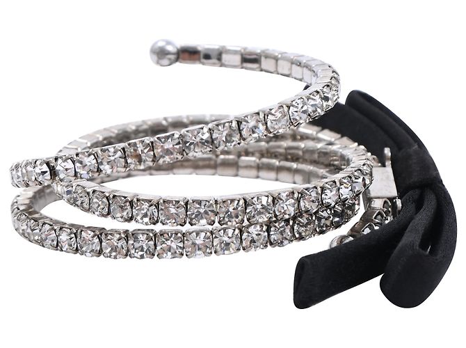 Bracciale Miu Miu in metallo argento decorato con fiocchi e diamanti D'oro Metallico - vista 4