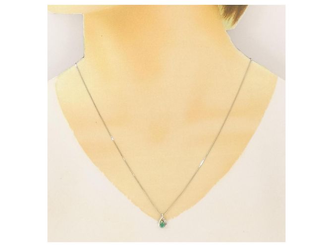 Autre Marque Collar de diamante esmeralda Pt900 Pt850 Plata - vista 6