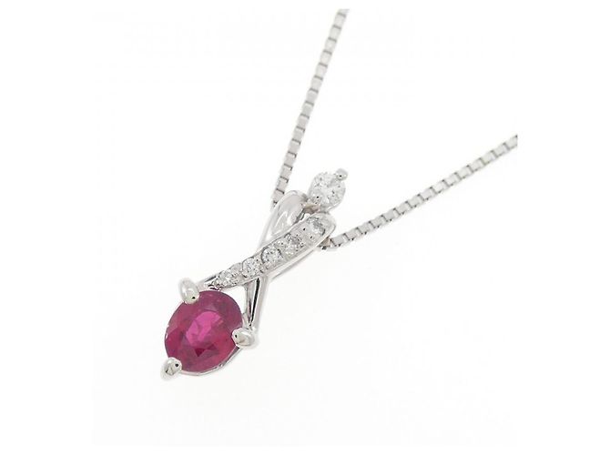 Autre Marque Collana in Rubino e Diamante Pt900 Pt850 Rosso - vista 3
