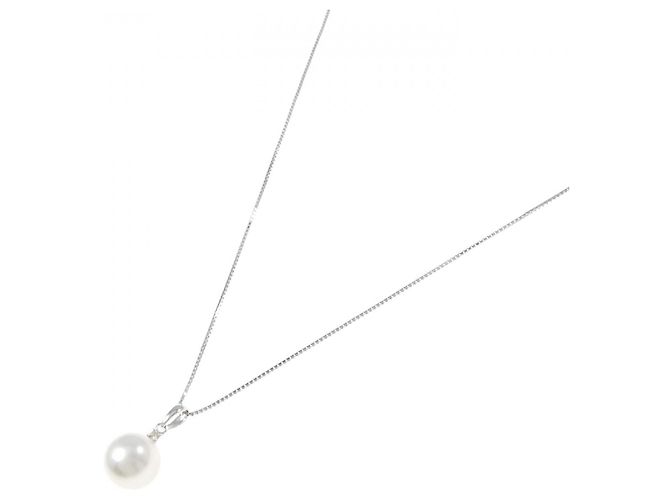 Autre Marque Au750 Weißer Südseeperlen-Diamant-Halskette Silber - Ansicht 2