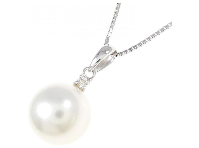 Autre Marque Au750 Weißer Südseeperlen-Diamant-Halskette Silber - Ansicht 3