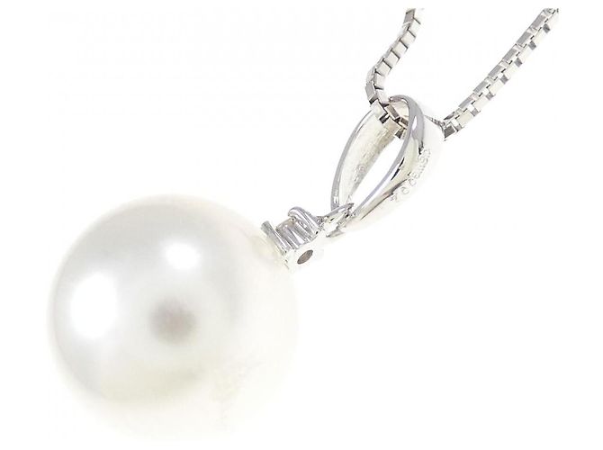 Autre Marque Au750 Weißer Südseeperlen-Diamant-Halskette Silber - Ansicht 4
