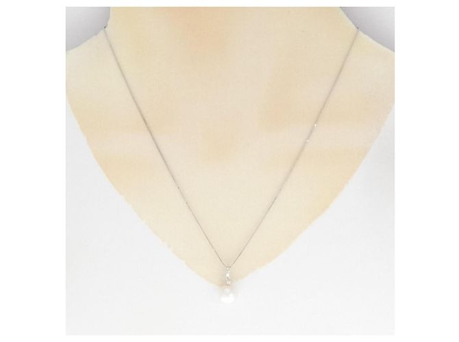 Autre Marque Au750 Weißer Südseeperlen-Diamant-Halskette Silber - Ansicht 6