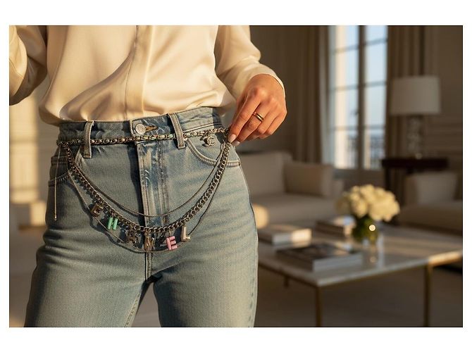 Collana con lettere 'CHANEL' a più fili Multicolore Silver hardware - vue 4