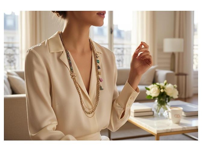 Collana con lettere 'CHANEL' a più fili Multicolore Silver hardware - vue 5