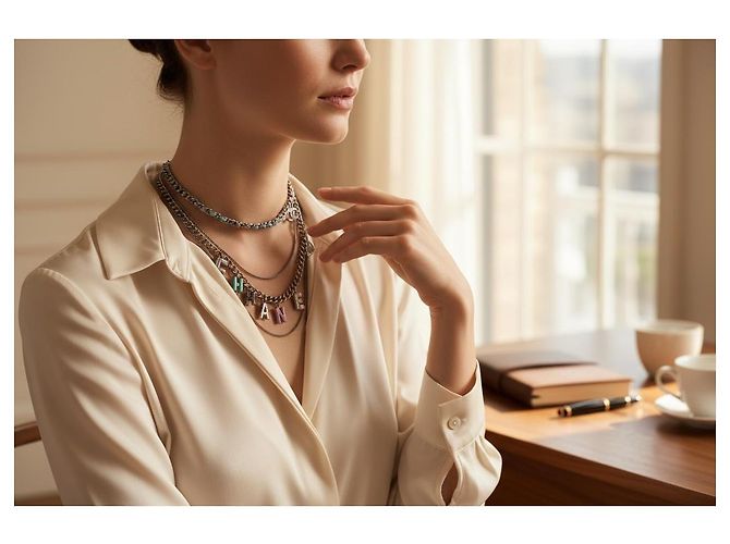 Collana con lettere 'CHANEL' a più fili Multicolore Silver hardware - vue 6