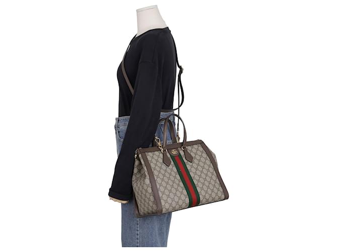 Gucci Borsa a Spalla Ophidia Medium Tote Marrone - vista 13