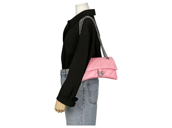 Balenciaga Borsa a spalla e crossbody piccola in catena trapuntata Crush Rosa - vista 10