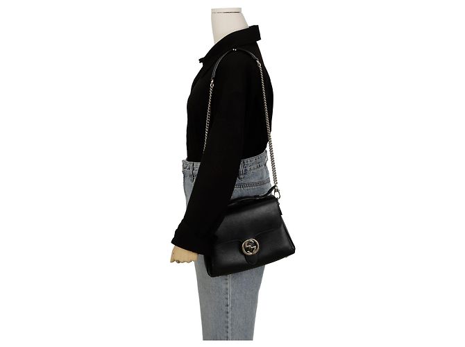 Gucci Bolsa de ombro com alça superior entrelaçada Preto - vista 15