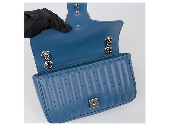 Gucci Borsa a spalla incrociata GG Marmont Small Blu - vista 11