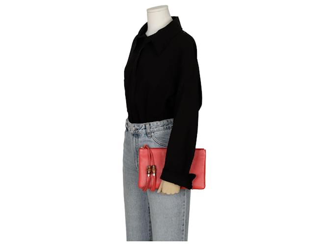 Bamboo Gucci Pochette in bambù con nappa Rosso - vista 11