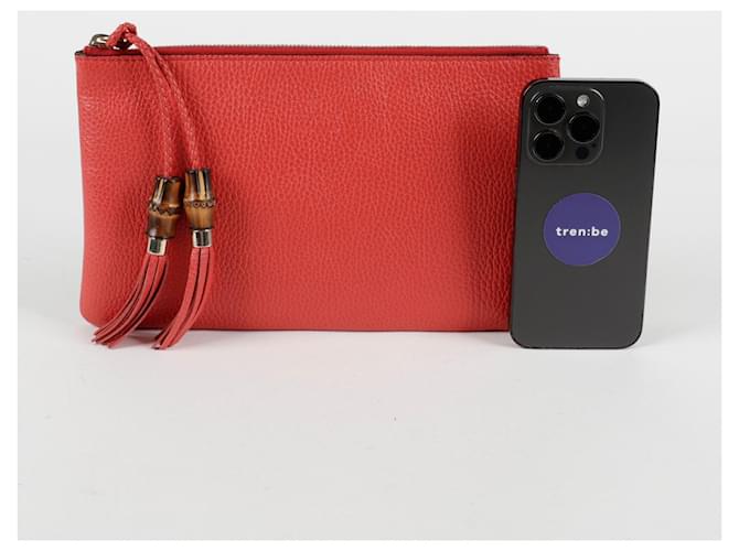 Bamboo Gucci Pochette in bambù con nappa Rosso - vista 9