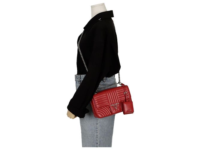 Prada Borsa a tracolla incrociata Diagram Chain Rosso - vista 11