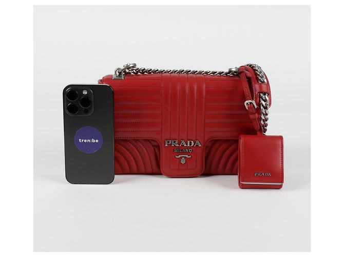 Prada Borsa a tracolla incrociata Diagram Chain Rosso - vista 8