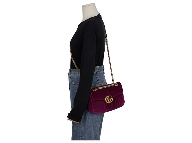 Gucci Borsa a Spalla Incrociata GG Marmont Small Porpora - vista 11
