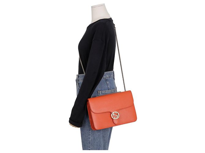 Gucci Interlocking Medium Chain Shoulder Bag Orange - view 13