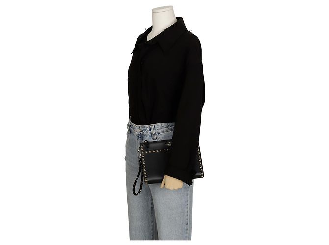 Valentino Clutch con tracolla Rockstud Nero - vista 10