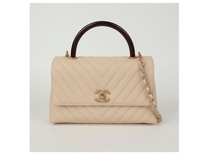 Coco Handle Chanel Bolsa de ombro média em couro caviar com alça de coco Branco - vista 2
