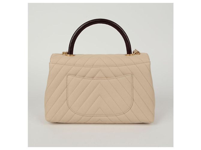 Coco Handle Chanel Bolsa de ombro média em couro caviar com alça de coco Branco - vista 4