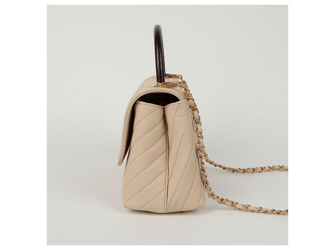 Coco Handle Chanel Bolsa de ombro média em couro caviar com alça de coco Branco - vista 5