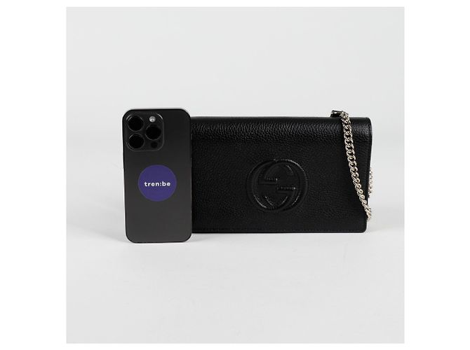 Gucci Bolsa de ombro cruzada com corrente Soho entrelaçada Preto - vista 9