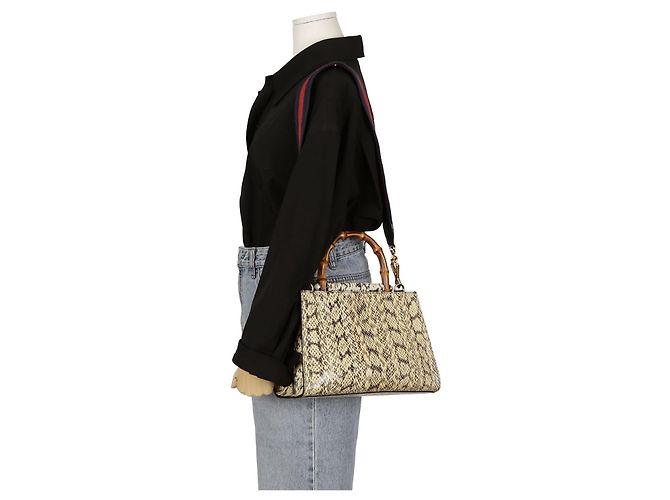 Gucci Nympheas Bamboo Tote and Shoulder Bag White - view 9