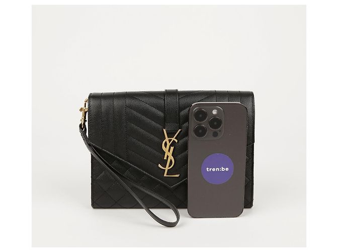 Saint Laurent Pochette Envelope Matelassé Mix Nero - vista 7