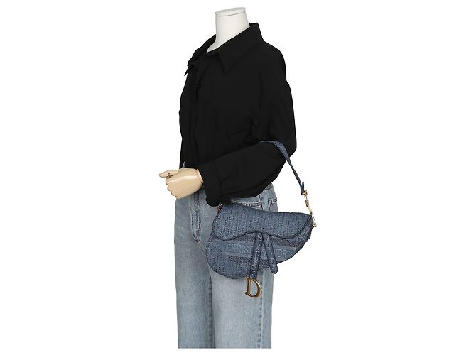 Dior Blue Oblique Denim Canvas Saddle Shoulder Bag - view 12