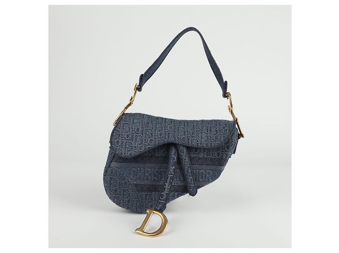 Dior Blue Oblique Denim Canvas Saddle Shoulder Bag - view 2