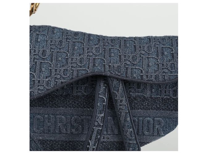 Dior Blue Oblique Denim Canvas Saddle Shoulder Bag - view 3