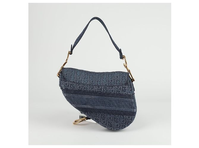 Dior Blue Oblique Denim Canvas Saddle Shoulder Bag - view 5