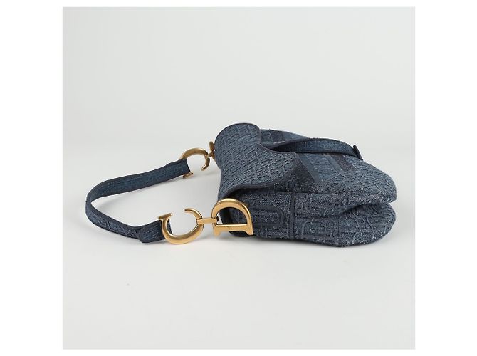 Dior Blue Oblique Denim Canvas Saddle Shoulder Bag - view 6