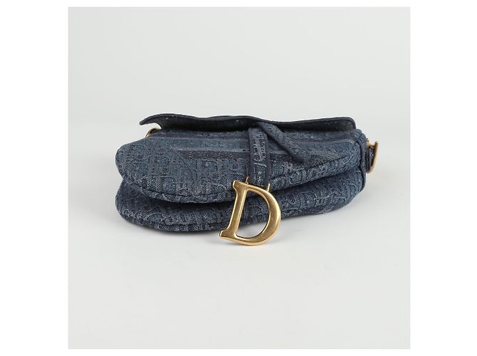 Dior Blue Oblique Denim Canvas Saddle Shoulder Bag - view 7